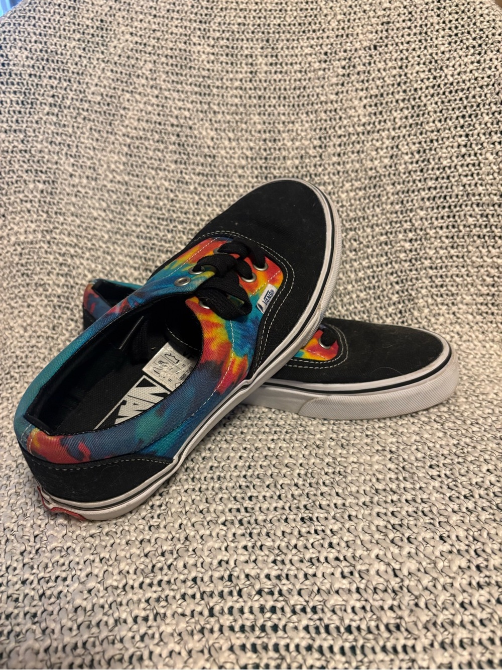 Vans Black Canvas Sneakers with Rainbow Tie-Dye Trim